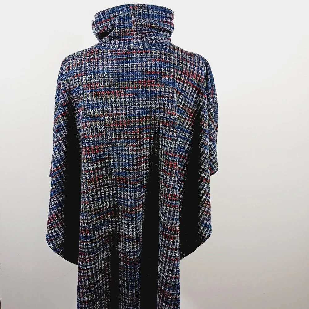 PURE essence Poncho, Denim Blue/Red/Gray, Cowl Neck, Size XL/TG, Layering Piece - Picture 4 of 10